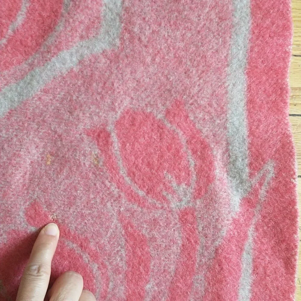 Vtg ORR HEALTH All Wool Blanket Holland Tulip Pink Reversible USA 69x79 *READ
